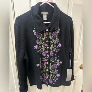 Kenar Black Cardigan w/ Purple Embroidery NWT size XL